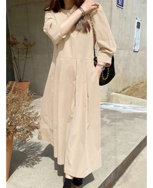 Women Long Sleeve Shirt Pockets Solid Ankle Length...