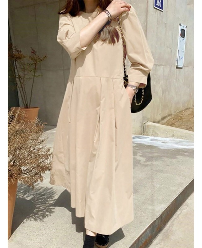 Women Long Sleeve Shirt Pockets Solid Ankle Length...
