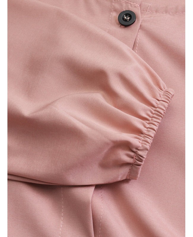 Women Long Sleeve Solid Ruffles Hem Abaya Kaftan Pleats Button Midi Dresses - Yellow 2XL