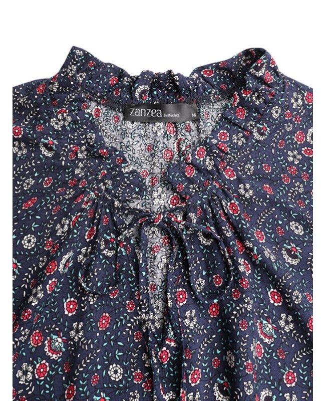 V-Neck Floral Printed Elastic Cuff Leisure Bohemian Dress For Women - White 4XL