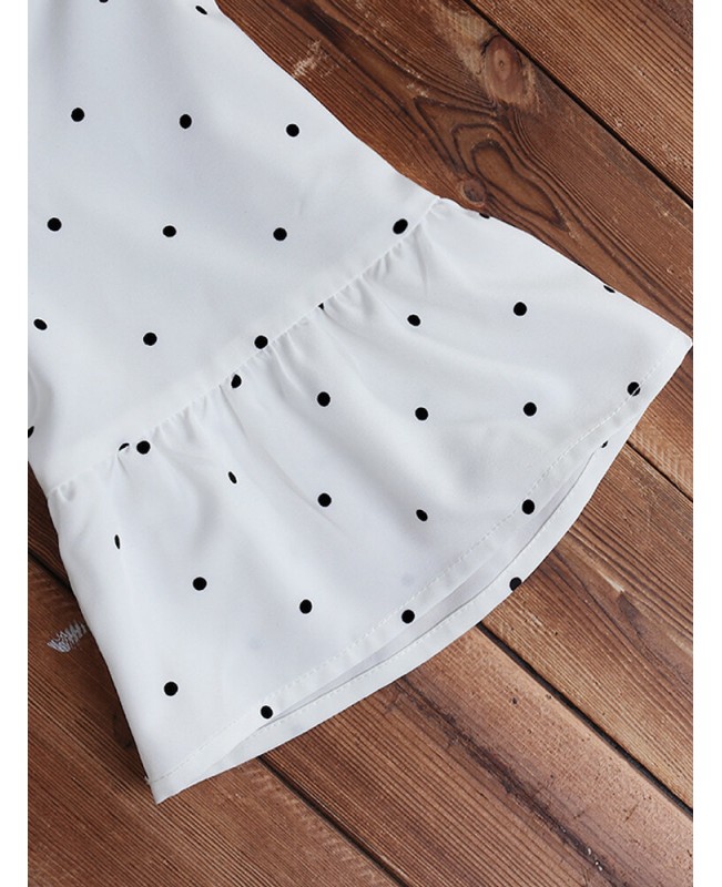 Half Sleeve Polka Dot Print Drawstring Waist Vintage Dress - Red 6