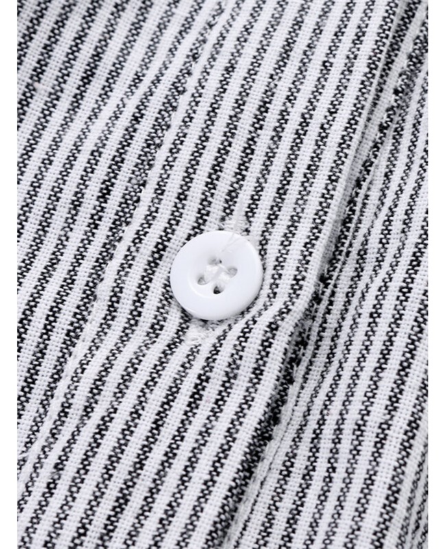 Women Vintage Striped Button Long Sleeve Shirt Mini Dress - blue 6