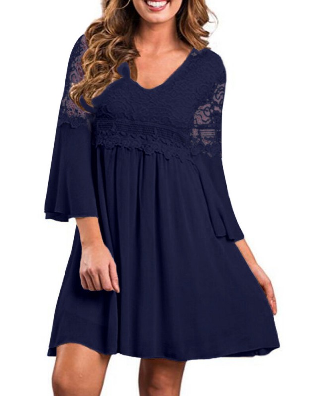 Lace Leisure Style Summer Holiday Loose Mini Dress - Apricot S
