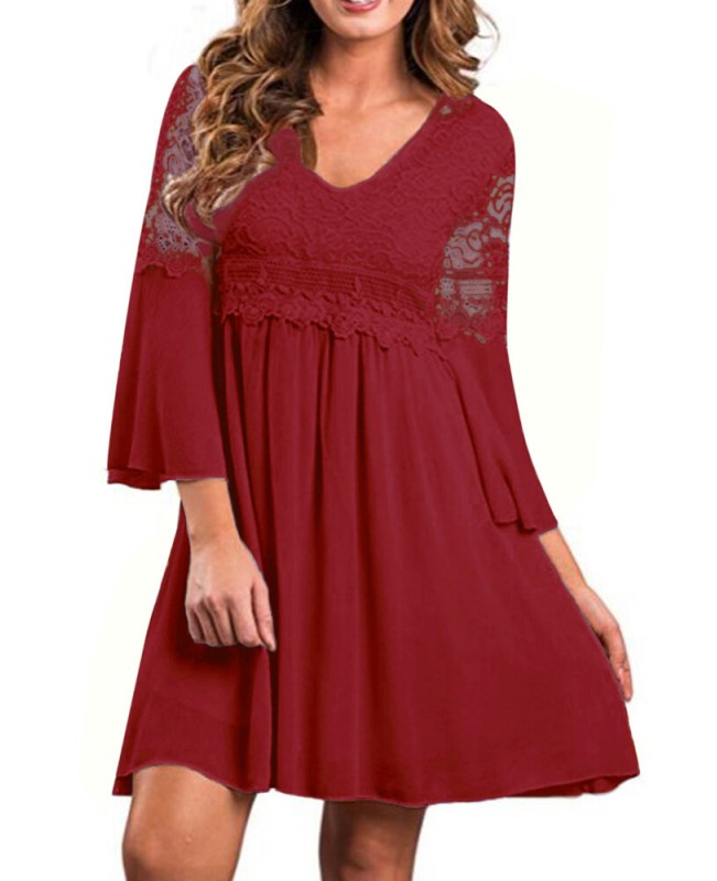 Lace Leisure Style Summer Holiday Loose Mini Dress - Apricot S