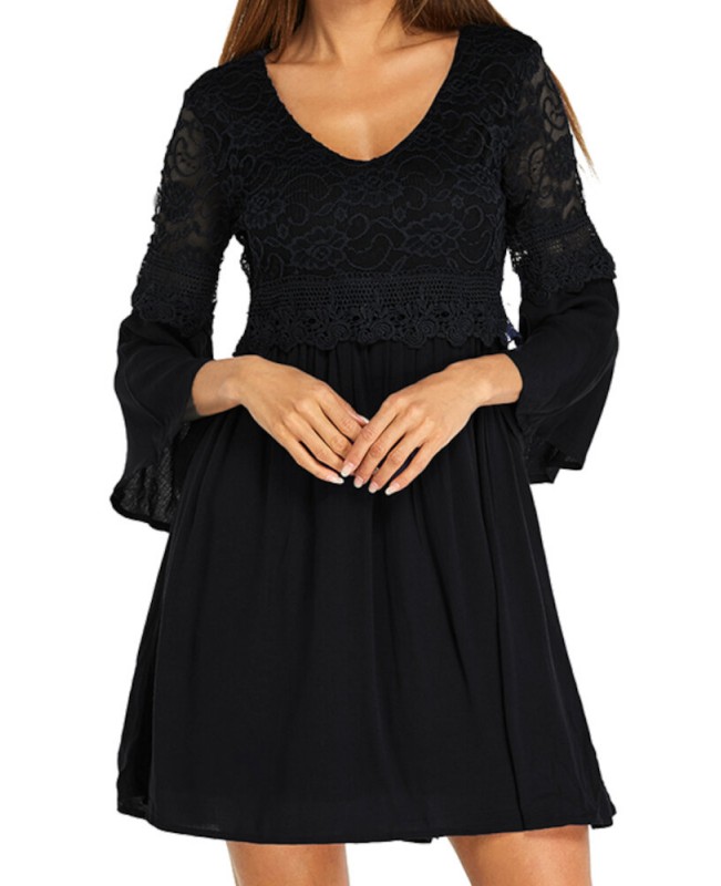 Lace Leisure Style Summer Holiday Loose Mini Dress - Apricot S