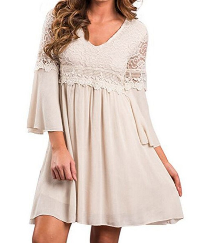 Lace Leisure Style Summer Holiday Loose Mini Dress - Apricot S