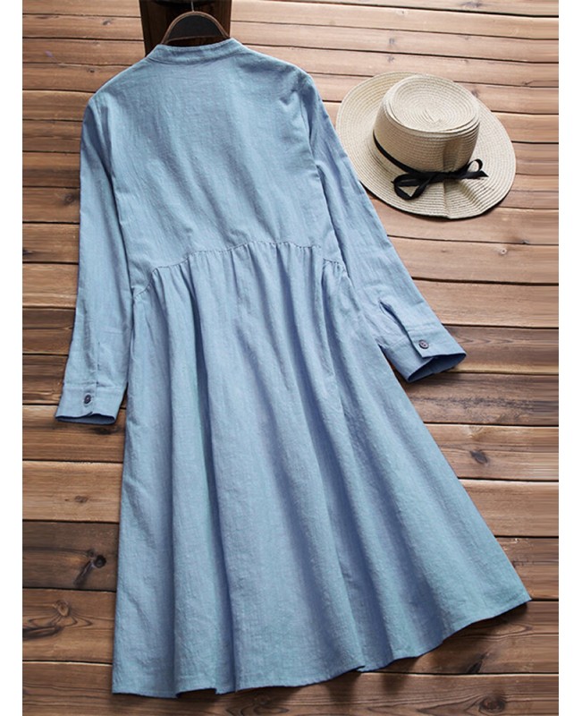 Women Vintage Tunic Retro Ethnic Midi Shirt Dress - Pink XL