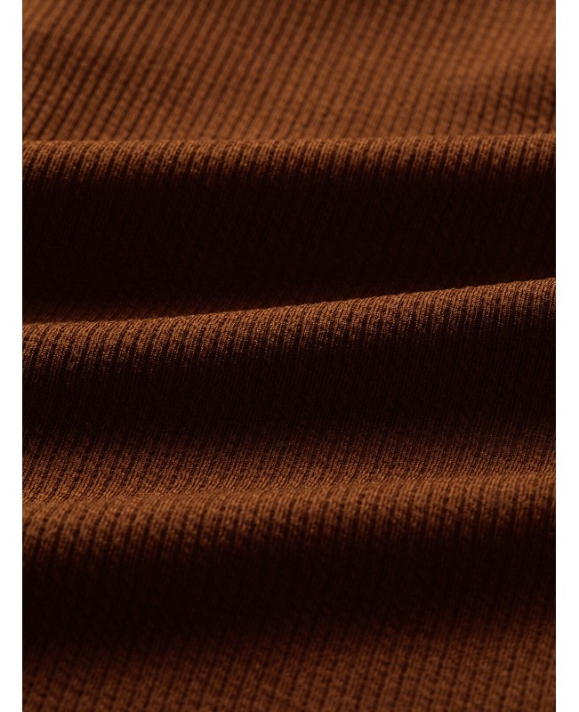 Women Solid Color V-neck Long Sleeves Backless Mini Dress - Brown M