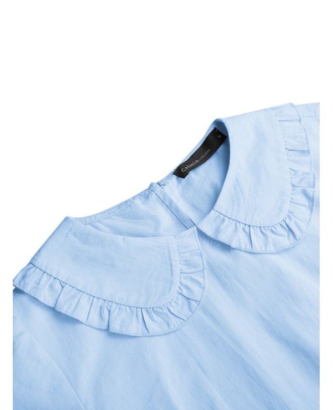 Women Solid Color Doll Collar Fungus Trims A-Line Stitching Short Sleeve Dress - Black S