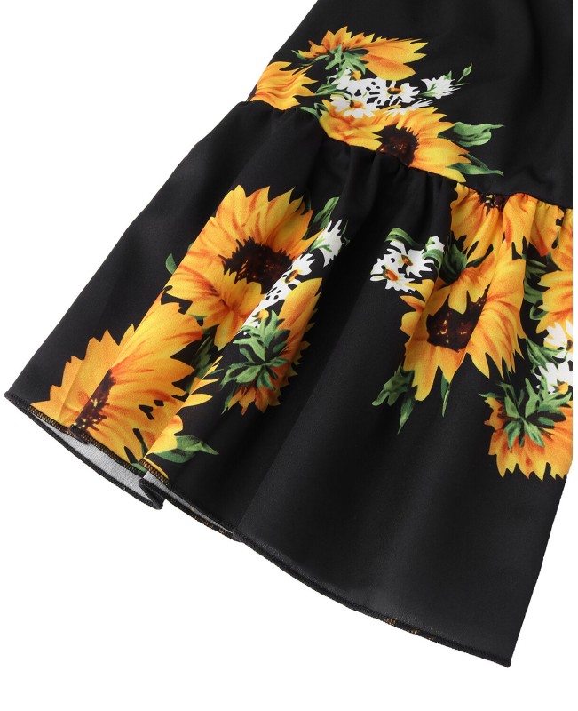 Women Off Shoulder Floral Print Ruffle Sleeve Blouse Mini Dress - Black 1 S