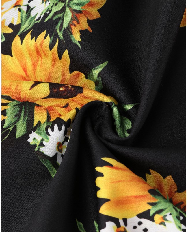 Women Off Shoulder Floral Print Ruffle Sleeve Blouse Mini Dress - Black 1 S