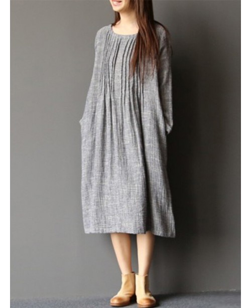 Women Long Sleeve Crew Neck Loose Casual Solid Ple...