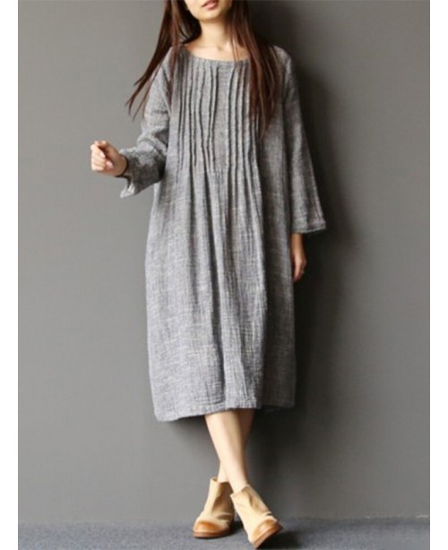 Women Long Sleeve Crew Neck Loose Casual Solid Ple...