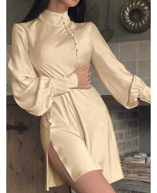 Solid Long Sleeve Summer European Simple Casual Dr...