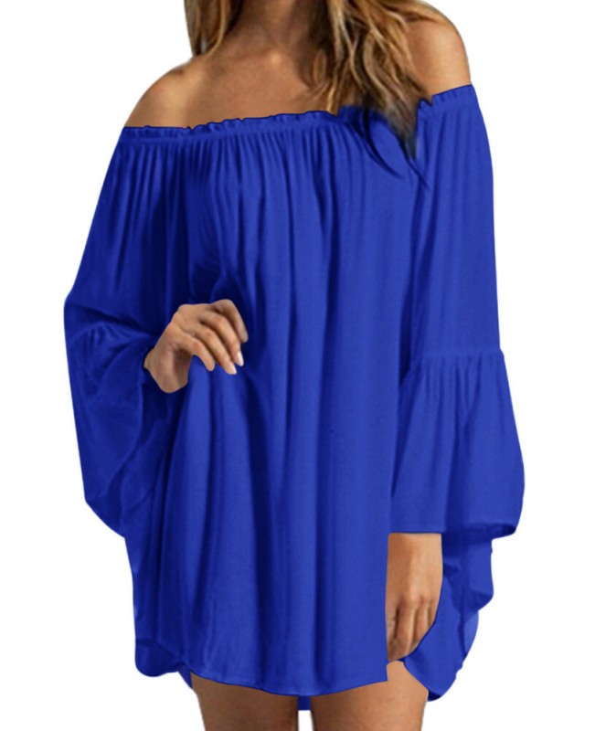 Off Shoulder Solid Pleated Summer Casual Dress For Women - White 3XL