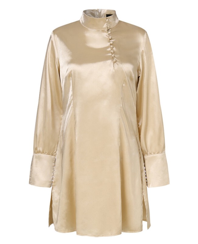 Solid Long Sleeve Summer European Simple Casual Dress For Women - Light Green M