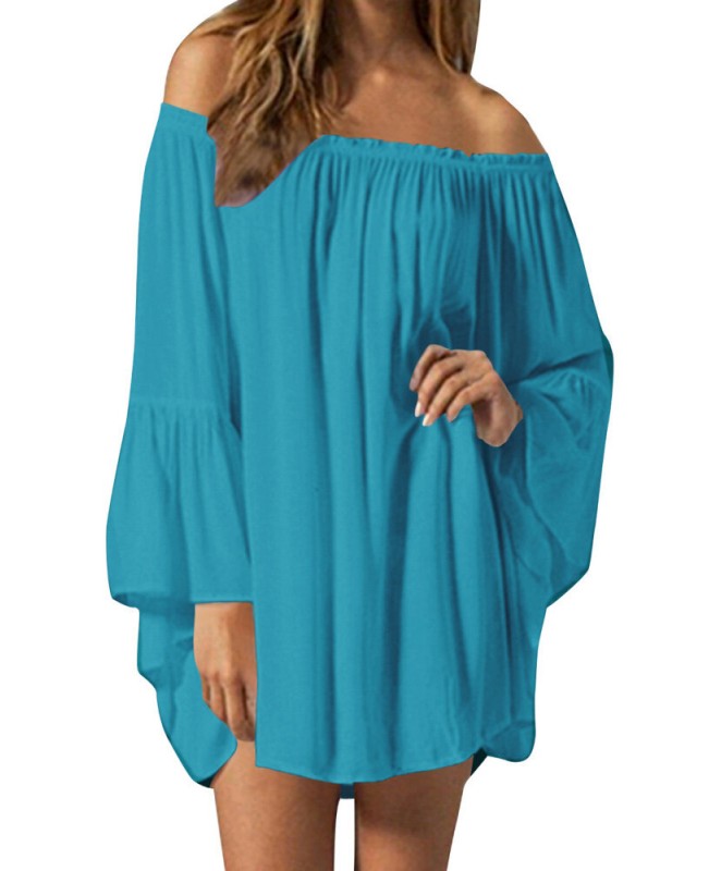 Off Shoulder Solid Pleated Summer Casual Dress For Women - White 3XL