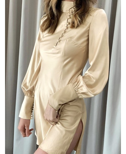 Solid Long Sleeve Summer European Simple Casual Dr...