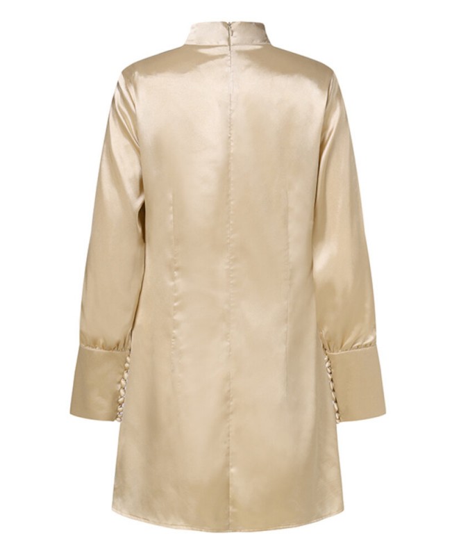 Solid Long Sleeve Summer European Simple Casual Dress For Women - Light Green M