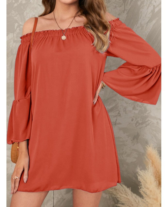 Off Shoulder Solid Pleated Summer Casual Dress For Women - White 3XL