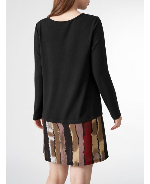 Stitch Hem Button Front Long Sleeve Crew Neck Dres...