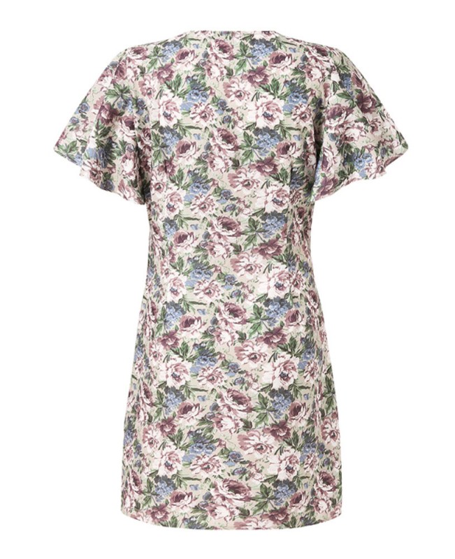 Vintage Flower Print Wrap Body Tie V-neck Short Mini Dress - Black S
