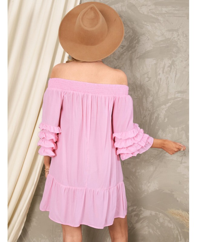 Off Shoulder Pleats Solid Casual Mini Dresses For Women - White S