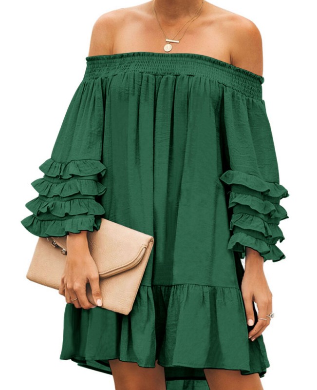 Off Shoulder Pleats Solid Casual Mini Dresses For Women - White S
