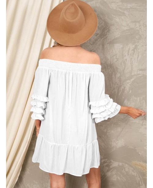 Off Shoulder Pleats Solid Casual Mini Dresses For ...