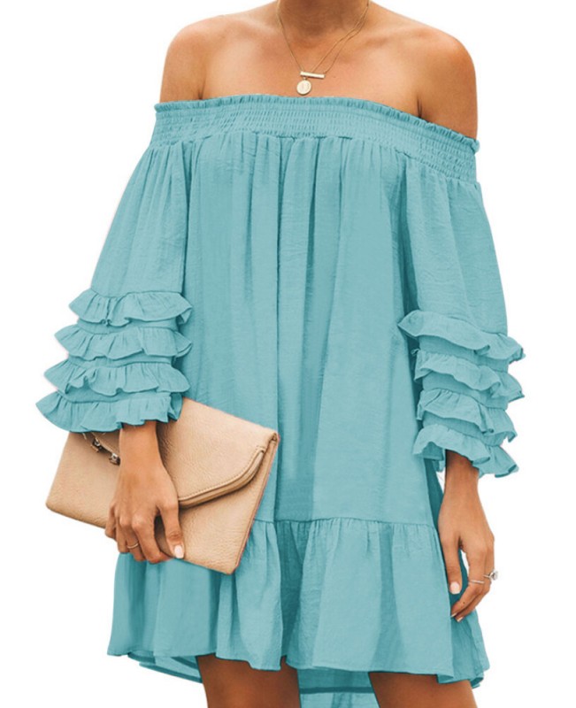Off Shoulder Pleats Solid Casual Mini Dresses For Women - White S
