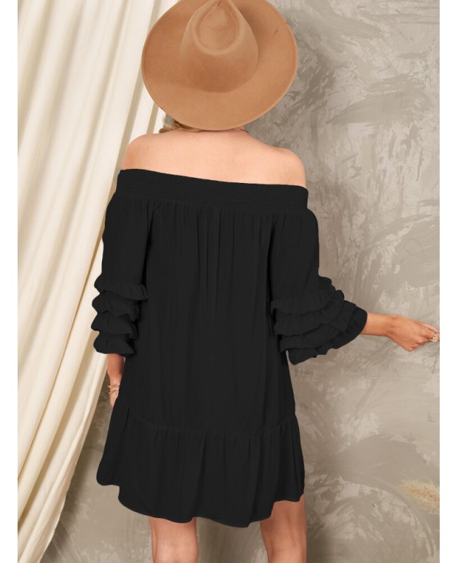 Off Shoulder Pleats Solid Casual Mini Dresses For Women - White S