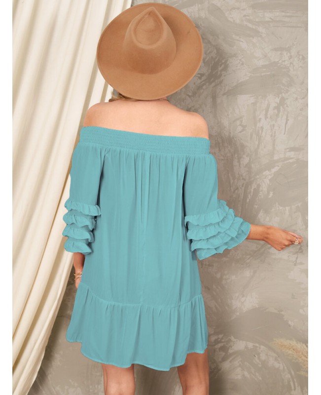 Off Shoulder Pleats Solid Casual Mini Dresses For Women - White S