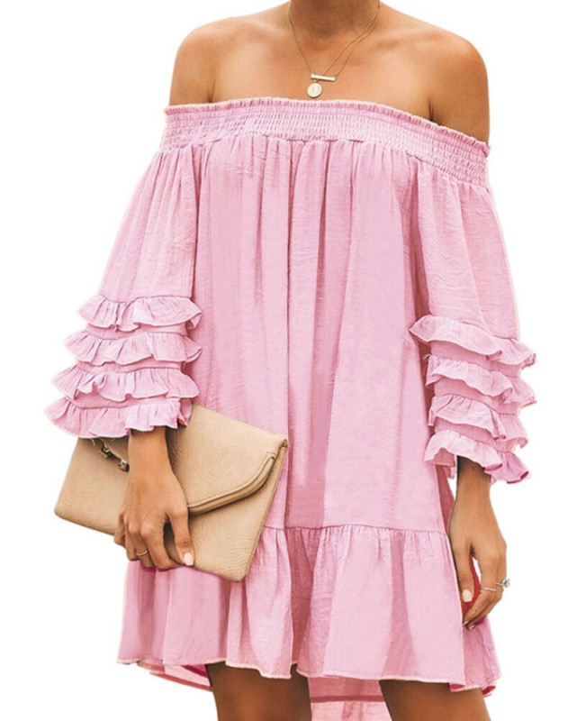 Off Shoulder Pleats Solid Casual Mini Dresses For Women - White S