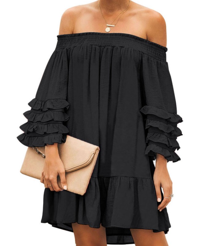 Off Shoulder Pleats Solid Casual Mini Dresses For Women - White S