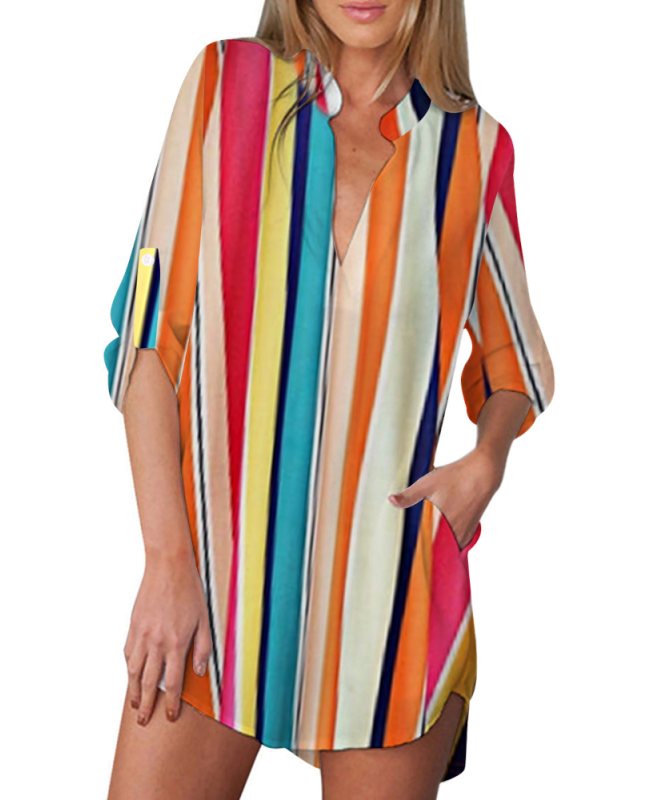 V-Neck Casual Multicolored Floral Summer Dress For Women - Multicolor S