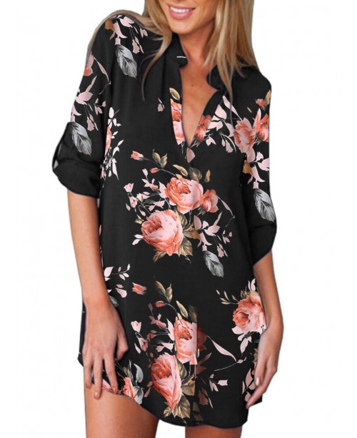 V-Neck Casual Multicolored Floral Summer Dress For...