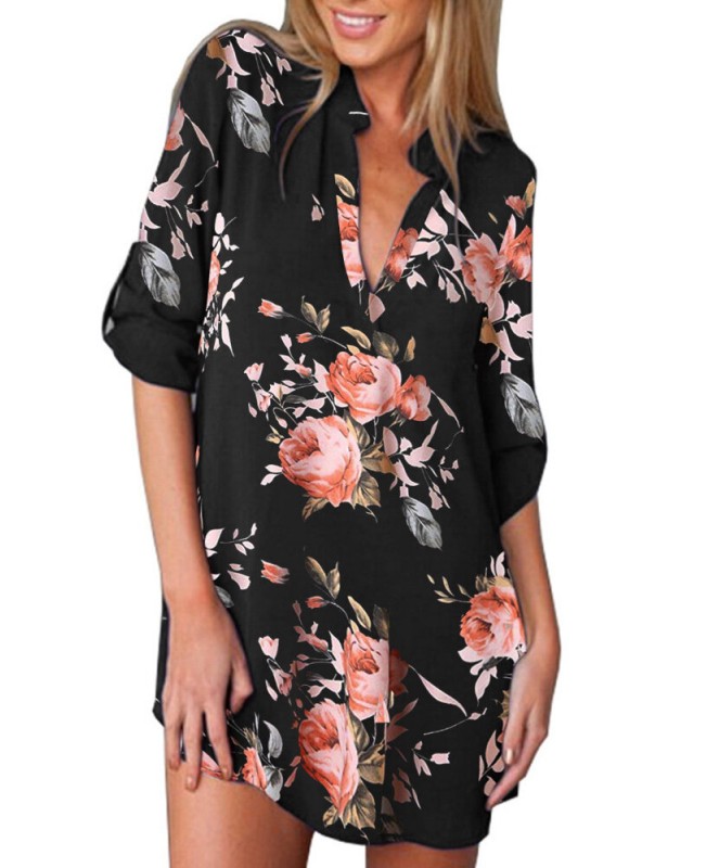 V-Neck Casual Multicolored Floral Summer Dress For Women - Multicolor S
