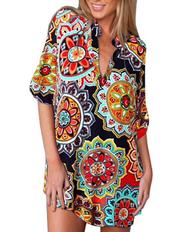 V-Neck Casual Multicolored Floral Summer Dress For Women - Multicolor S