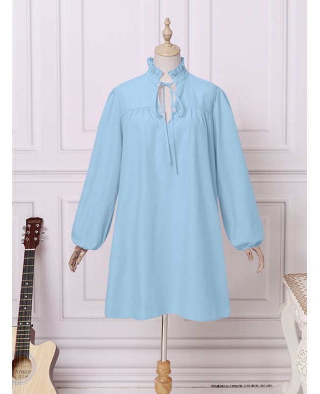 Puff Sleeve V-Neck Solid Spliced Casual Loose Dress For Women - Black S