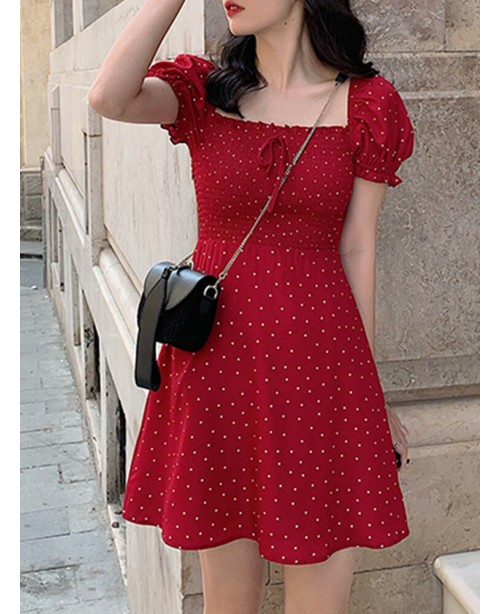 Puff Sleeve Floral Leisure Summer Holiday Dress Fo...
