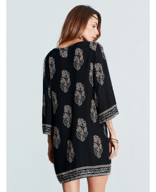 Women Vintage Floral Printed 3/4 Sleeve Mini Dress...