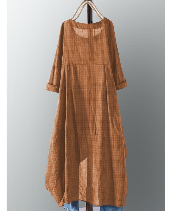 Plus Womens Plaid Casual Asymmetrical Shirt Irregular Hem Midi Dress - Yellow S