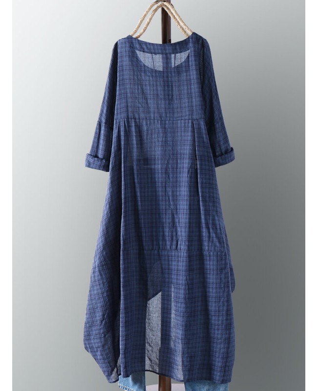 Plus Womens Plaid Casual Asymmetrical Shirt Irregular Hem Midi Dress - Yellow S