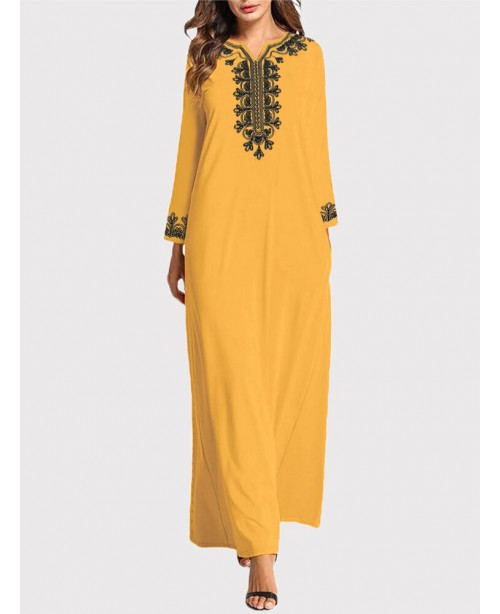 Women Vintage Embroidery Long Sleeve Maxi Dress wi...