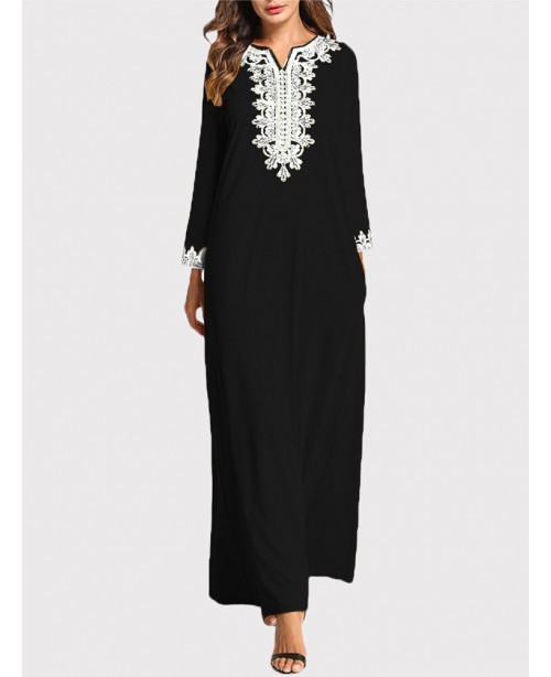 Women Vintage Embroidery Long Sleeve Maxi Dress wi...