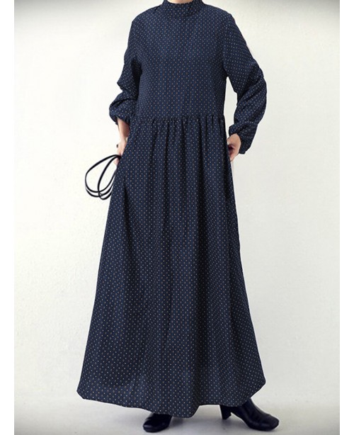 Women Diamond Print Swing Puff Sleeve Maxi Dress W...