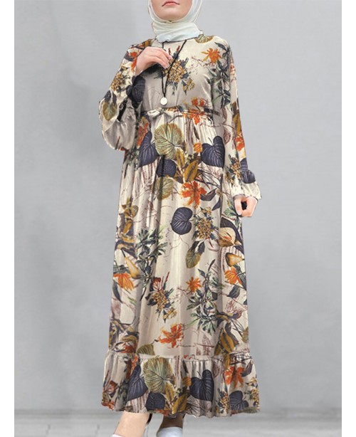 Women Cotton Floral Print Flare Sleeve Bandage Kaf...