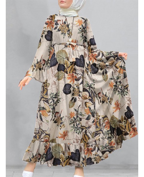 Women Cotton Floral Print Flare Sleeve Bandage Kaf...