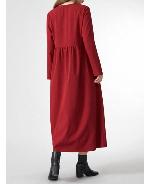 Women Solid Half Open Collar Long Sleeve Maxi Dres...