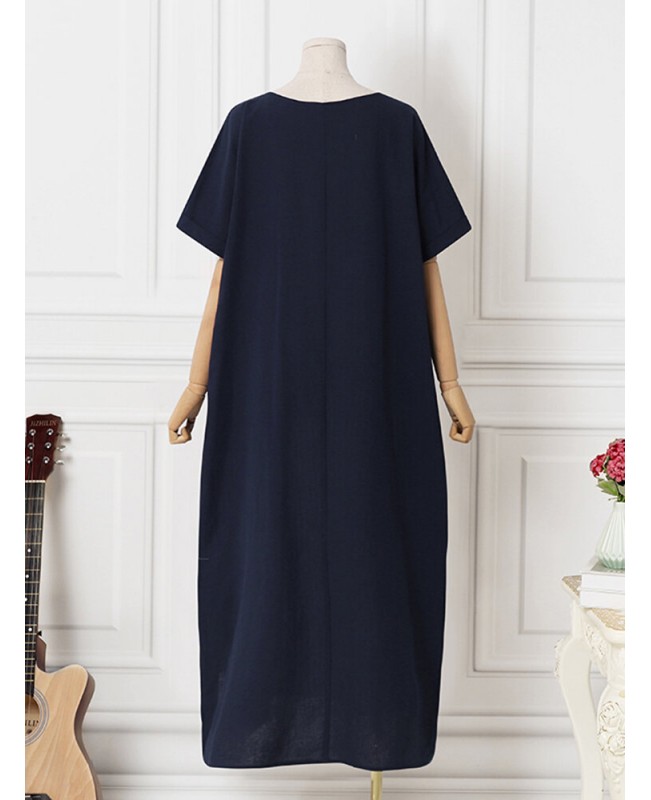 Pocket Short Sleeve Splicing Striped Color Block Maxi Dress - purple S